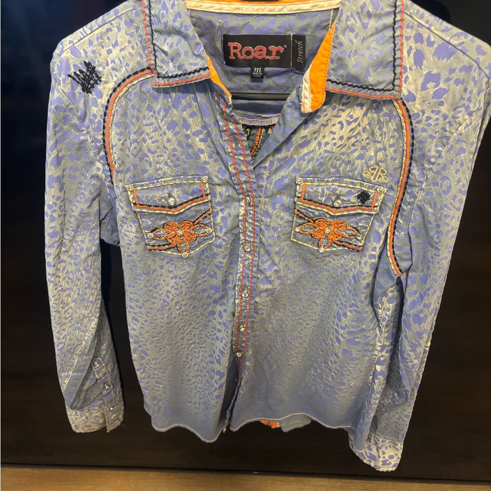 Roar Kids Patterned Blue and Orange Jean Jacket